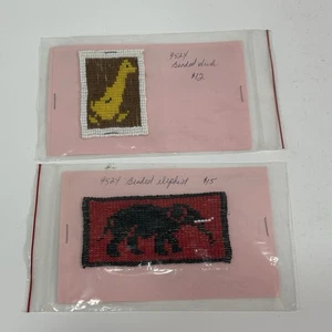 ANTIQUE Seed Bead HAND BEADED Animal Appliqué. Duck And elephant - Picture 1 of 5