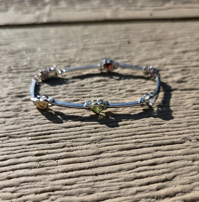 Heart Sterling Silver Tennis Bracelet Gemstone Peridot Garent Amethyst Topaz 925 - Image 1 of 4