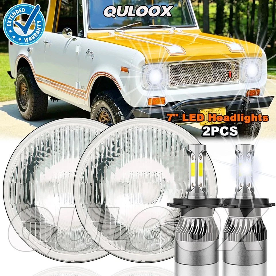 Fit International Harvester Scout II 1973-1979 Pair 7"Inch Round LED Headlights - Изображение 1 из 4