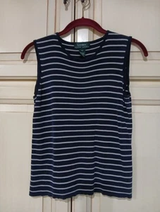 Lauren Ralph Lauren Womens Tank Shell Top Small 100% Silk Striped Black Tan MED - Picture 1 of 5