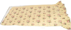 Vintage Ralph Lauren Gold Striped Pink Roses Ruffled Cotton Pillowcase King Size - Picture 1 of 8