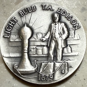 Light Bulb T.A. Edison 1879 Longines Symphonette Vintage Coins .925 1 oz - Picture 1 of 4