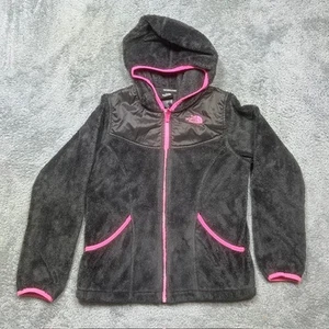 North Face Jacket Girls Large 14 16 Black Pink Fleece Hooded Full Zip Outdoors - Picture 1 of 14