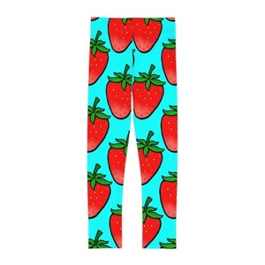Strawberry Print Kids Leggings, Fun Activewear, Gifts for Girls, Summer [...] - Picture 1 of 5