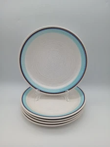 7 Vtg Franciscan Malibu Salad Luncheon Lunch Plates Blue Brown Rings Stoneware - Picture 1 of 6