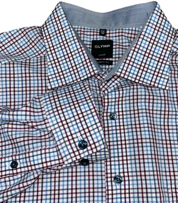 OLYMP Luxor Modern Fit Button Up Checkered Men’s 17.5” | 44  Reds Blues White - Image 1 of 4