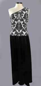 Abito monospalla St John Knits damascato e raso liquido taglia 8 nuovo con etichette prezzo al pubblico consigliato dal produttore $1795 - Foto 1 di 4