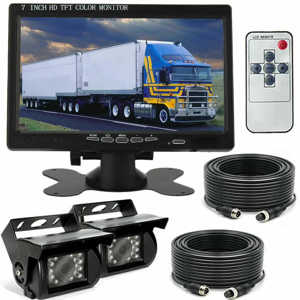 2 x Backup Camera + 7" TFT Monitor Car Rear View Kit For RV Bus Truck 12V/24V - Image 1 of 4