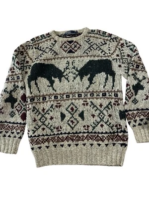 De Colección Polo Ralph Lauren Para Hombre M Tejido a Mano 100% Lana Suéter Nórdico Alce Ciervo Foto 1 de 4