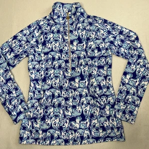 Sz XS Lilly Pulitzer UPF 50+ Skipper Popover Get Trunky Blue Elephants Top Shirt - Picture 1 of 10