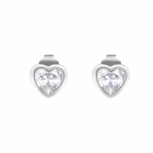 Crysttal 18K Silver Heart CZ Stud 925 Sterling Silver Earrings Women’s Gift - Picture 1 of 4