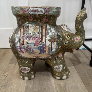 18,5" großer japanischer Keramik Satsuma Stil Elefant Pflanzenständer - Bild 1 von 5