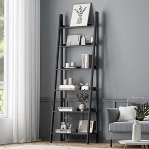 Oikiture Bookshelf 6 Tier Corner Ladder Shelf Home Storage Display Rack Black - Picture 1 of 10