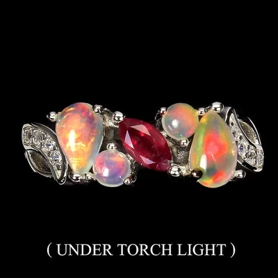 Anillo de plata de ley 925 pera ópalo de fuego 6x4 mm circonita simulada piedras preciosas joyería talla 8 Foto 1 de 4