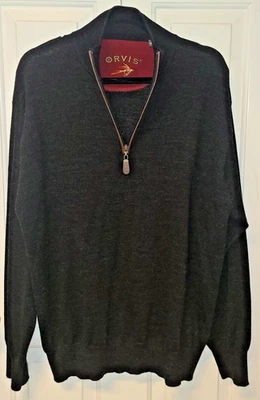 Men's Orvis Wool Black w/ 1/4 Brown Leather Trim Zipper Sz Lg Classy Outdoorwear - Image 1 of 4