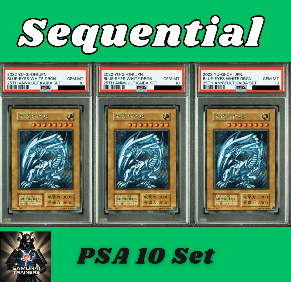 SEQ PSA 10 BLUE-EYES WHITE DRAGON 25th Anniversary Kaiba Set Of 3 Yugioh Card - Image 1 of 1