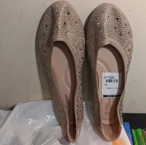 Forever Comfort hellbraune glänzende Ballerinas mit Schmucksteinen und Strassverzierung Slipper 8,5 - Bild 1 von 5