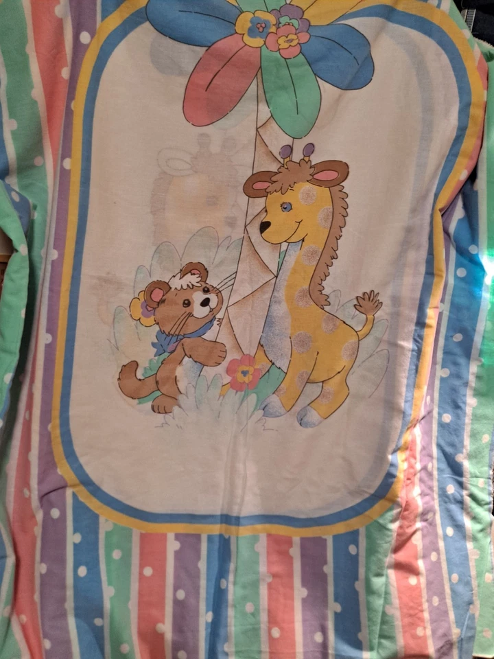 Panel de tela vintage para gatos y jirafas ~ pastel de los años 80~ con puntos 46" x 72" Foto 1 de 4