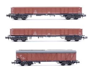 TRIX 'N' GAUGE LOT OF 3 DB BROWN CLOSED FREIGHT CAR/HIGH SIDE OPEN GOODS WAGONS - Picture 1 of 8