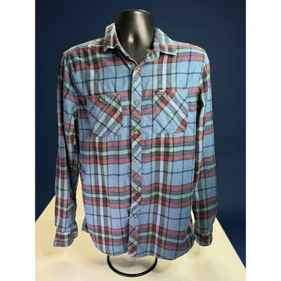 Volcom Men’s Modern Fit Flannel Button-Up Shirt – Blue/Red Plaid – Size M Skater - Image 1 of 4