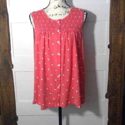 Faded Glory Women's Coral Pink Sleeveless Sleepwear Top with White Polka Dots  - Image 1 of 4