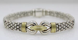 Lagos Sterling Silver & 18k Gold 9mm Caviar Derby Buckle Bracelet 8" - Picture 1 of 15