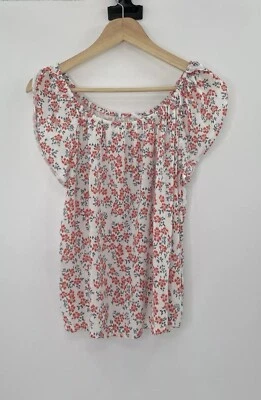 Gap 花卉白色花卉流畅衬衫郁金香袖尺寸 Sm,波西米亚,超大,海滩 — 第 1/4 张图片