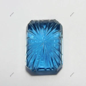 32.80 Ct Natural Beautiful Blue Topaz Emerald Cut CERTIFIED Loose Gemstone - Picture 1 of 14