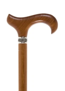Afromosia Wood with a Derby Handle and Pewter Collar Cane Walking Stick Exotic - Picture 1 of 2