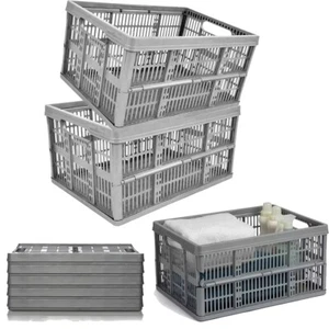 32L Collapsible Folding Storage Crate Strong Plastic Stackable Foldable Boxes - Picture 1 of 53