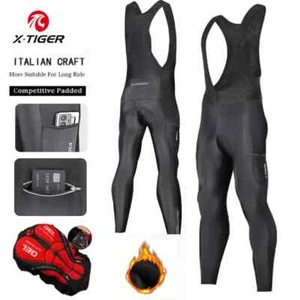 Thermal Winter Cycling Bib Pants with Back Pocket 5D Gel Padded Men Fleece Sport - Picture 1 of 17