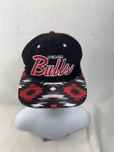 Chicago Bulls Mitchell & Ness Strapback Hat Black Red Aztec Print Strap - Picture 1 of 7