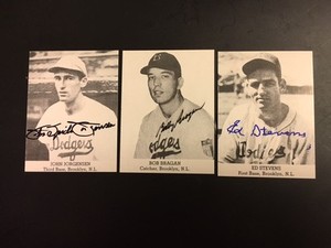 Autographed 1947 Ed Stevens Brooklyn  Dodgers Tip-Top Bread reprint card COA