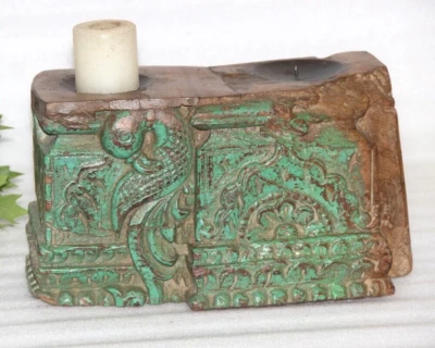 Suporte de vela antigo coluna de madeira pilar original antigo esculpido à mão - Imagem 1 de 4