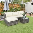 4-Seater Chaise Corner Sofa Gray Gradient Rattan Beige Cushion Rattan