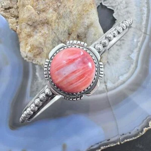 Native American Sterling Round Orange Spiny Oyster Decorated Bracelet For Women - Picture 1 of 10