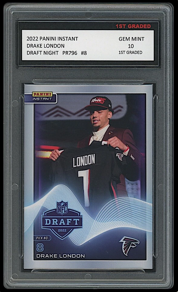 DRAKE LONDON 2022 PANINI INSTANT NFL DRAFT NIGHT 1ST GRADED 10 ROOKIE CARD RC #8 - Image 1 of 1