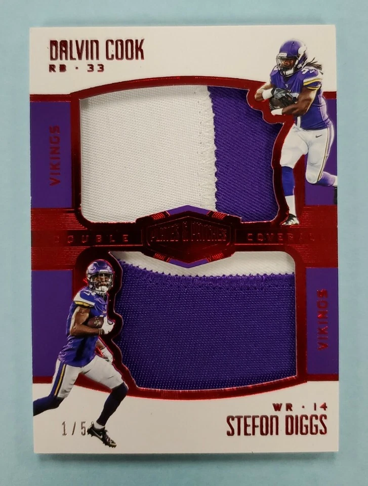 2017 Panini Plates & Patches Dalvin Cook Stefon Diggs Dual Patch Jersey Card /5 - Image 1 of 2