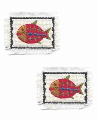 Pictoglyph Fish Patch Embroidered on Canvas Sew on Lot of 2 - Image 1 of 2
