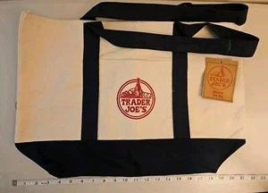 Borsa tote ecologica riutilizzabile in tela Trader Joe's resistente blu bianco nuovissima - Foto 1 di 2