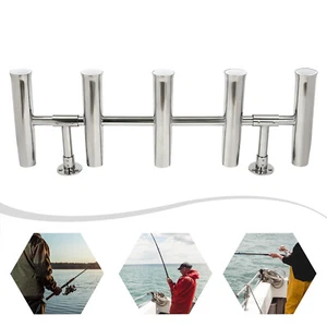 5 Tubes Marine Boat Fishing Rod Holder Stainless Steel Silver Adjustable Degree - Picture 1 of 16