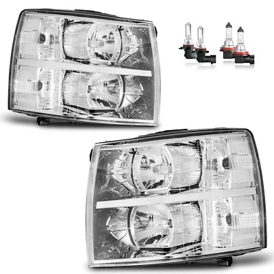 Pair Headlights For 2007-2013 Chevy Silverado 1500 2500HD Clear Corner w/Bulbs  Foto 1 de 4