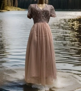 Maya Deluxe Sequin Tulle tutu Midi Occasion Dress Blush, Nude Pink IK 10 - Picture 1 of 16
