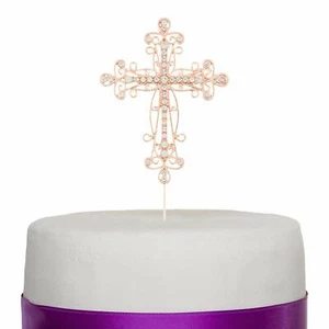 Cross Cake Topper Religious Wedding Baptism Christening Dedication (Rose Gold) - Picture 1 of 7