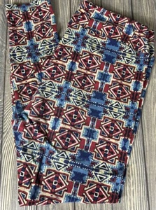 Lularoe Womens Blue Red Beige Geometric Diamond Leggings Tall And Curvy - Picture 1 of 3