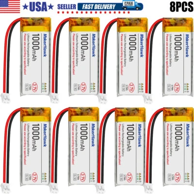 8Pcs 3.7V 1000mAh LiPo Battery Rechargeable 1S 3C JST Plug for Electronic Devic - Image 1 of 4