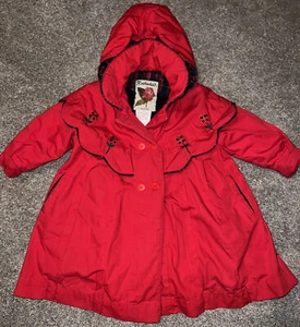 Vtg Rothschild Red Cape Coat Faux Fur & Tartan Plaid Lining Flowers Trim 2T - Picture 1 of 12