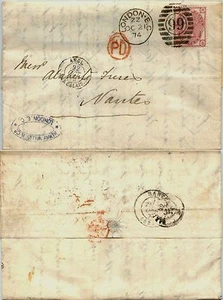 INGHILTERRA - 1874 -3 pence (51 Tav15) - Lettera x Nantes 21.10 - PD rosso - Picture 1 of 1