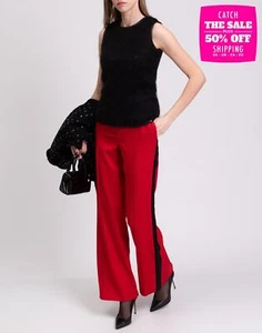 RRP€710 NINA RICCI Wool Wide-Leg Trousers FR36 US2 UK6 S Logo High Waist Striped - Picture 1 of 10