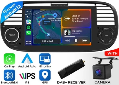 CAM+DAB+ 7" IPS Autoradio Android 13 GPS Navi CarPlay Radio Für Fiat 500 2007-15 - Bild 1 von 4